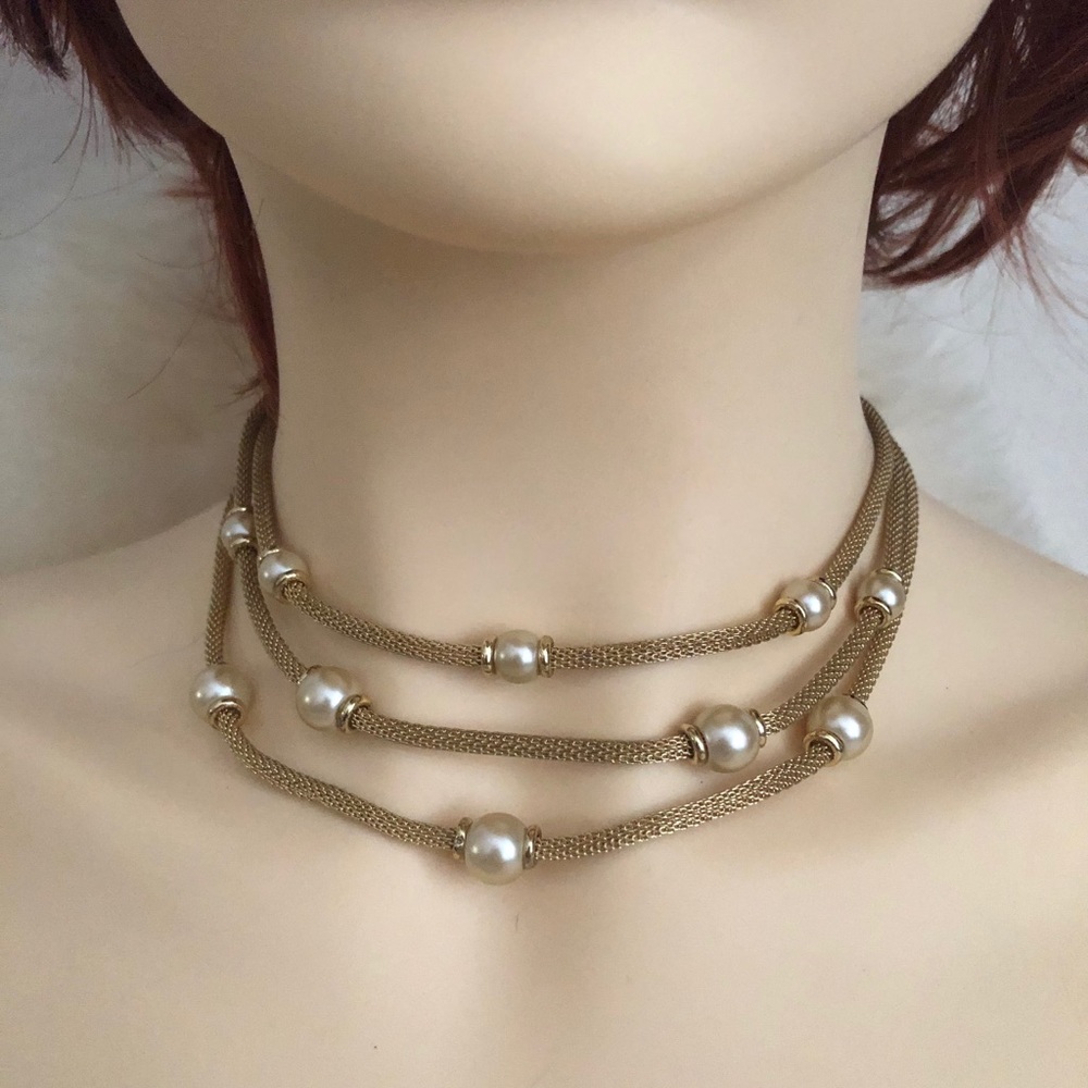 Anne Klein 🤍 Triple-Strand Gold & Pearl Necklace